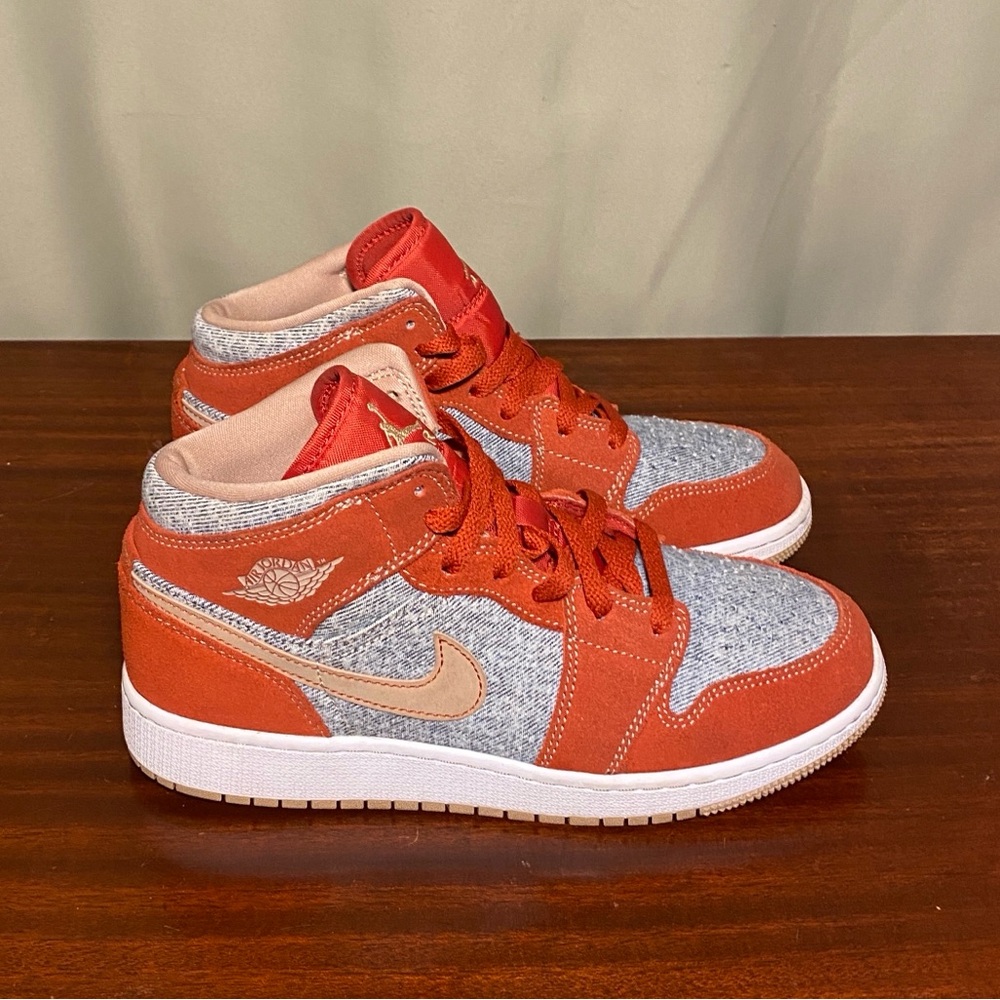 Nike Air Jordan 1 Mid SE (GS) ‘ Denim Red’ Cinnabar Hemp  Sneakers DM4384-600 5Y